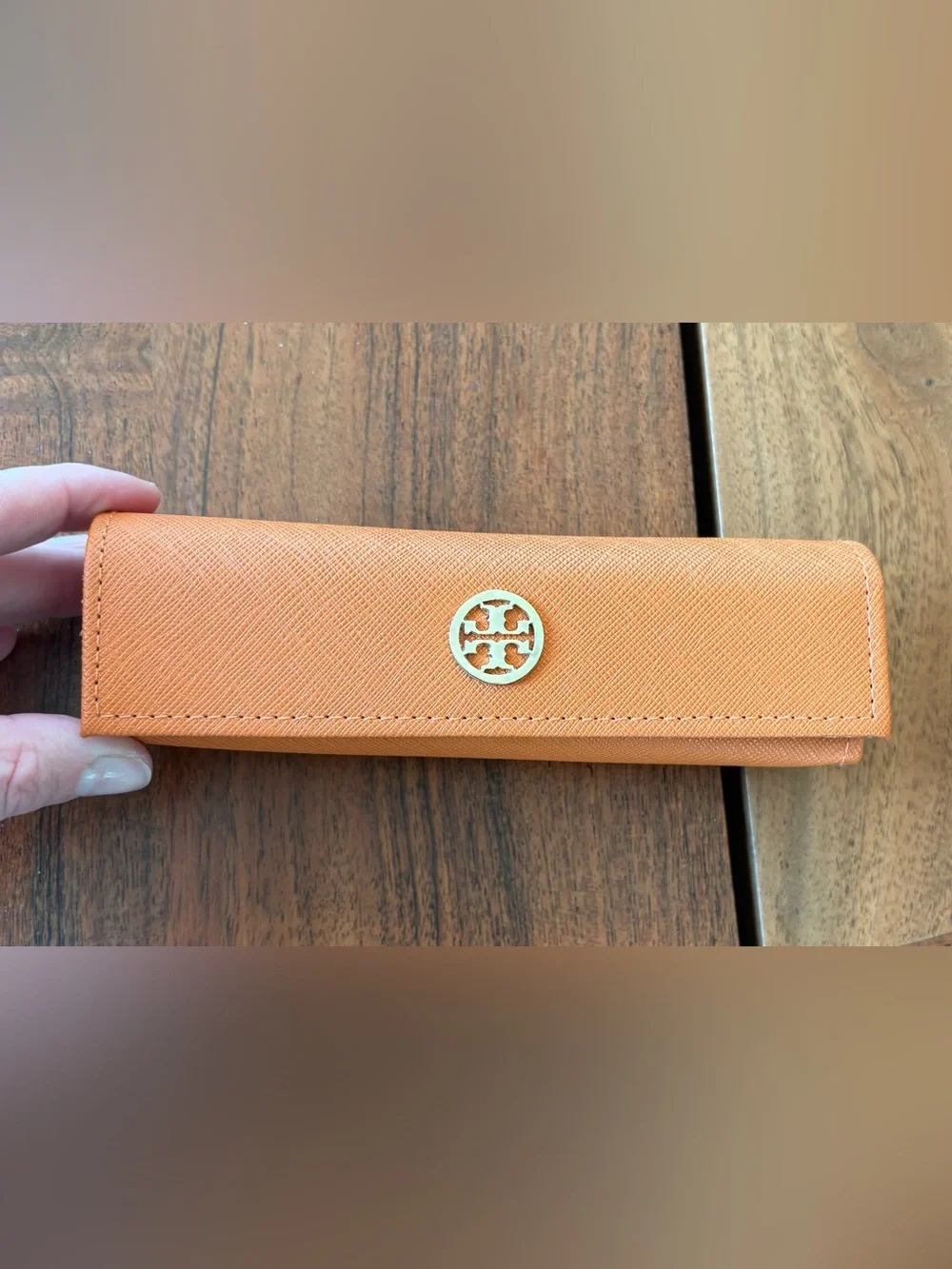 Tory Burch Orange Textured Eye Glass case